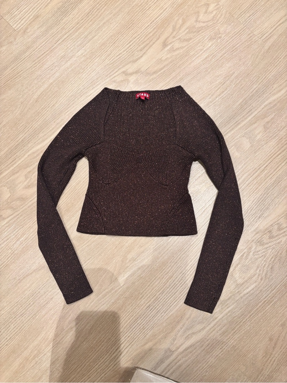 STAUD Brown Metallic Knit Sweater